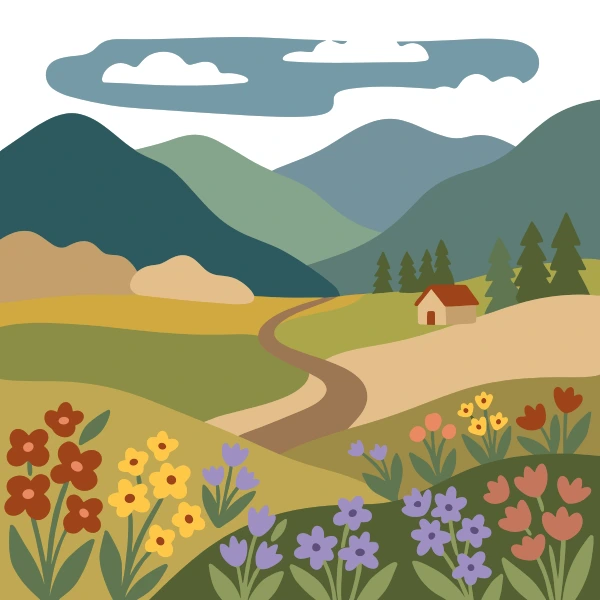 Alpine Valley with Wildflower Cottage free printable jigsaw puzzle & coloring page