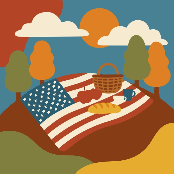 American Flag Picnic free printable jigsaw puzzle & coloring page