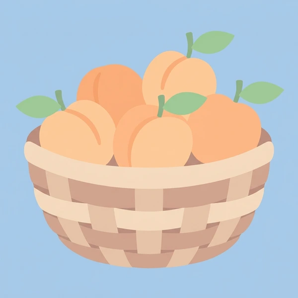 Ripe apricots in a woven bowl with soft pastel background colors