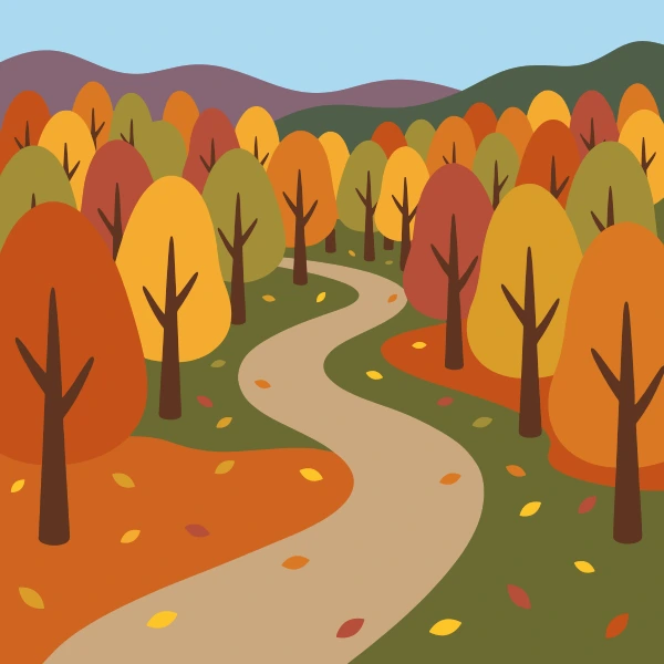 Autumn Forest with Winding Path free printable jigsaw puzzle & coloring page