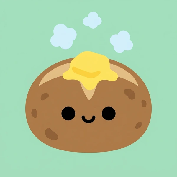 Hot baked potato split open with melting butter on top