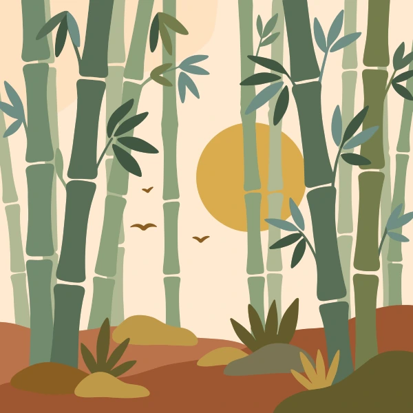 Bamboo Forest at Golden Hour free printable jigsaw puzzle & coloring page