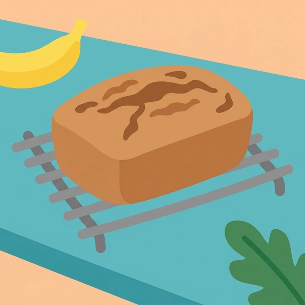 Loaf of banana bread cooling on a wire baking rack