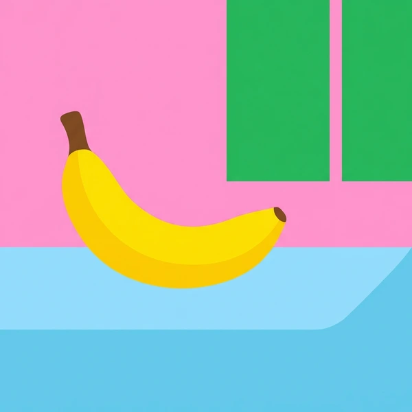 Single ripe yellow banana resting on a kitchen countertop