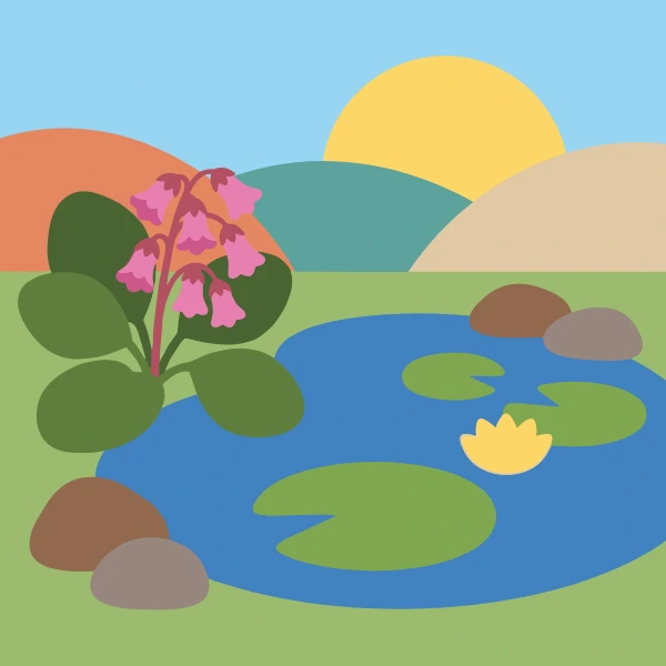 Bird of paradise flower in a terracotta pot in a warm yellow courtyard with blue window at golden sunset