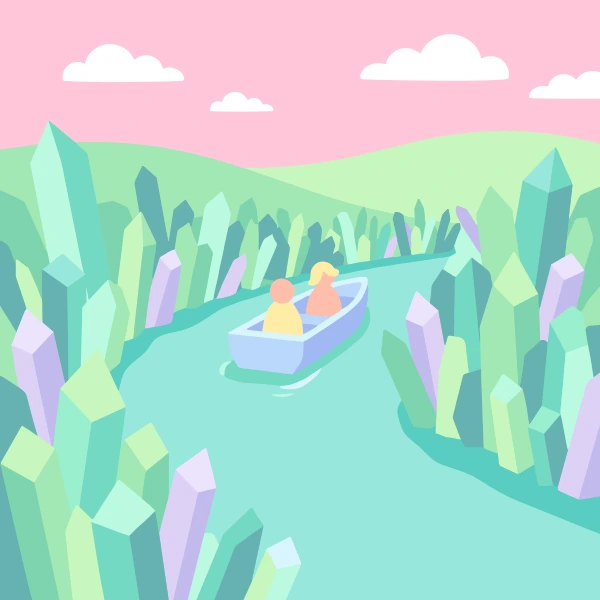 Boat Ride Through Crystals free printable jigsaw puzzle & coloring page