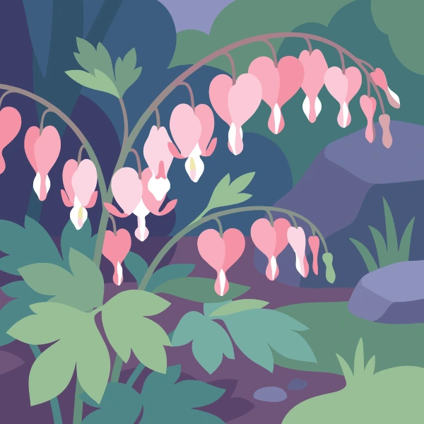 Pink white and orange bouvardia star flowers in a blue round vase on a pastel multi-color background