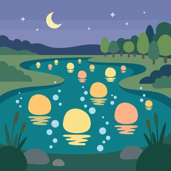 Bubble Lake at Night free printable jigsaw puzzle & coloring page