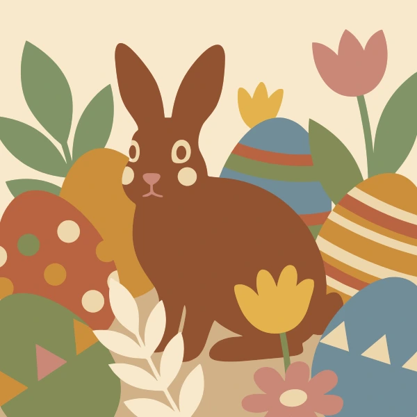 Bunny with Painted Eggs free printable jigsaw puzzle & coloring page