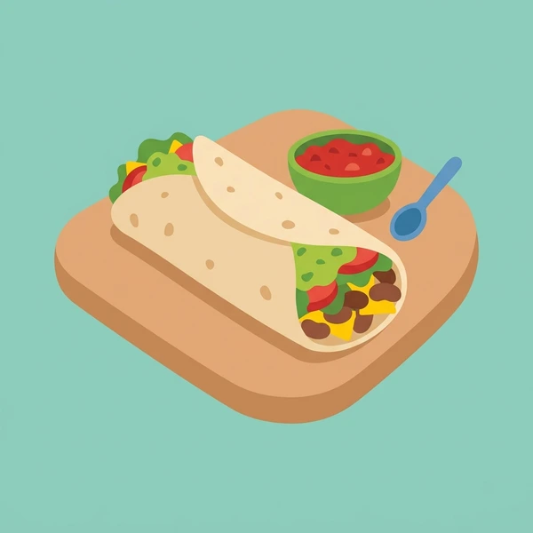 Burrito On Lunch Board arranged as a food scene with clear ingredient details and serving context