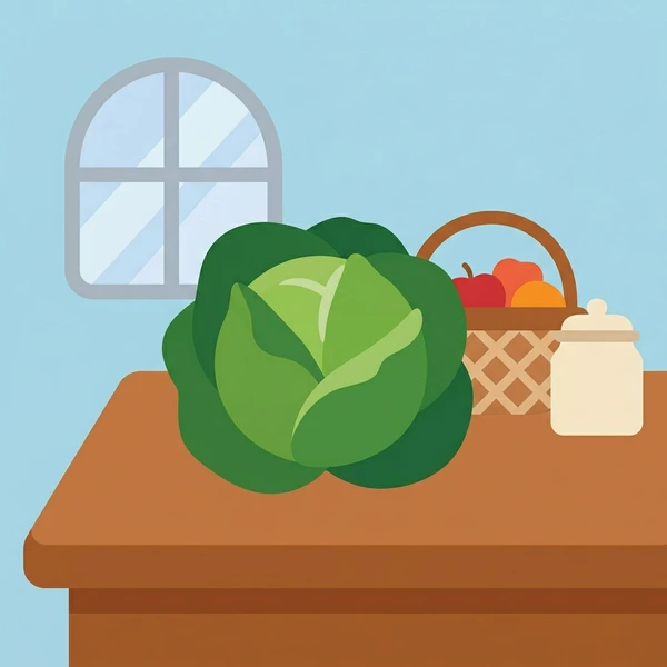 Cabbage On Farmhouse Counter arranged as a food scene with clear ingredient details and serving context