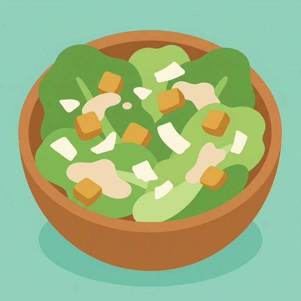 Caesar Salad In Wooden Bowl arranged as a food scene with clear ingredient details and serving context