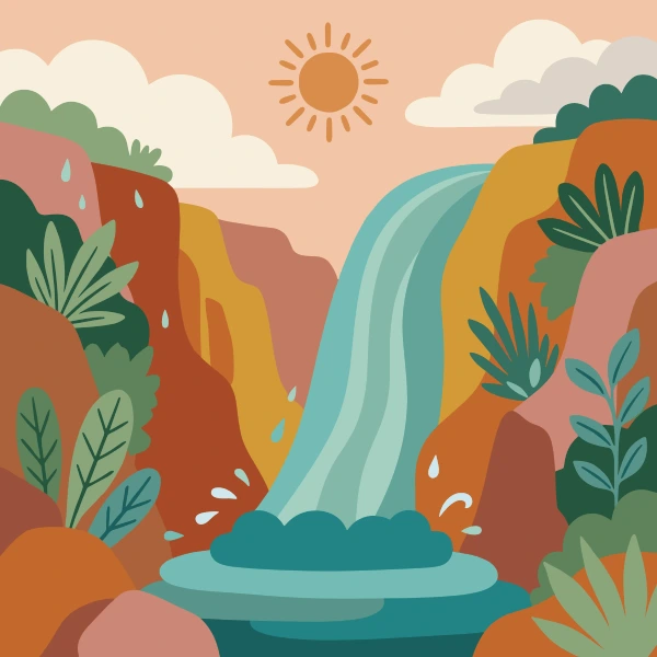 Canyon Waterfall in Tropical Gorge free printable jigsaw puzzle & coloring page