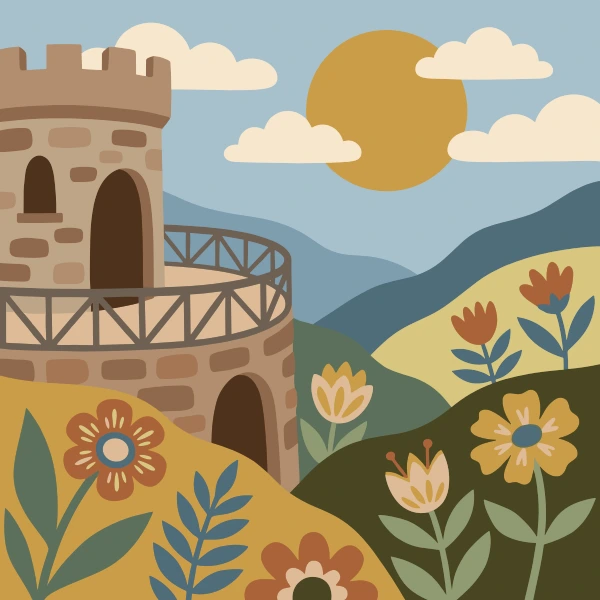 Castle Balcony Overlook free printable jigsaw puzzle & coloring page