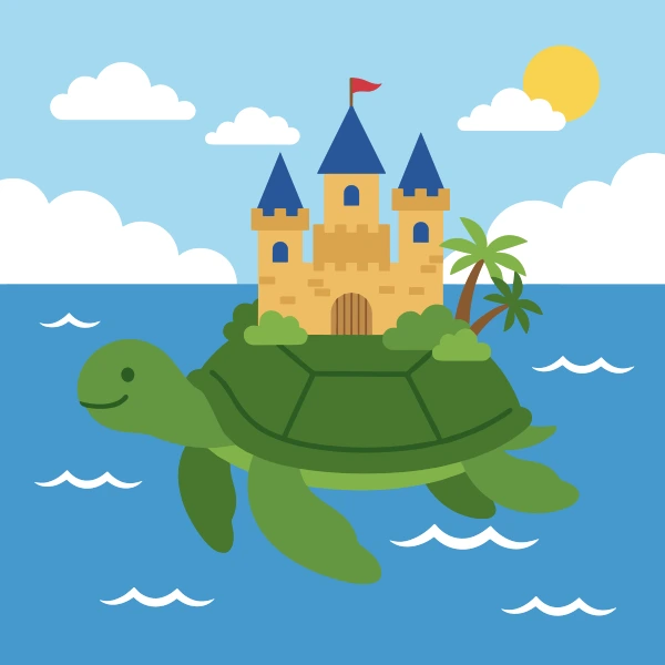 Castle on Giant Turtle free printable jigsaw puzzle & coloring page
