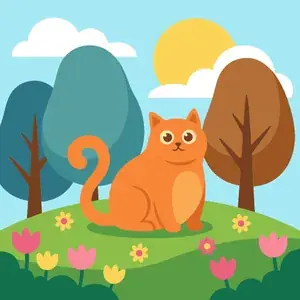 Cute Cat in Flower Meadow