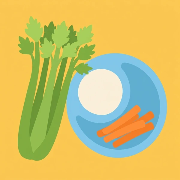 Fresh celery sticks arranged beside a dip tray in a snack serving scene