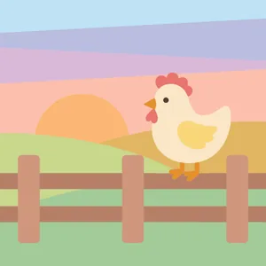 Chicken Perched on Farm Fence at Sunset