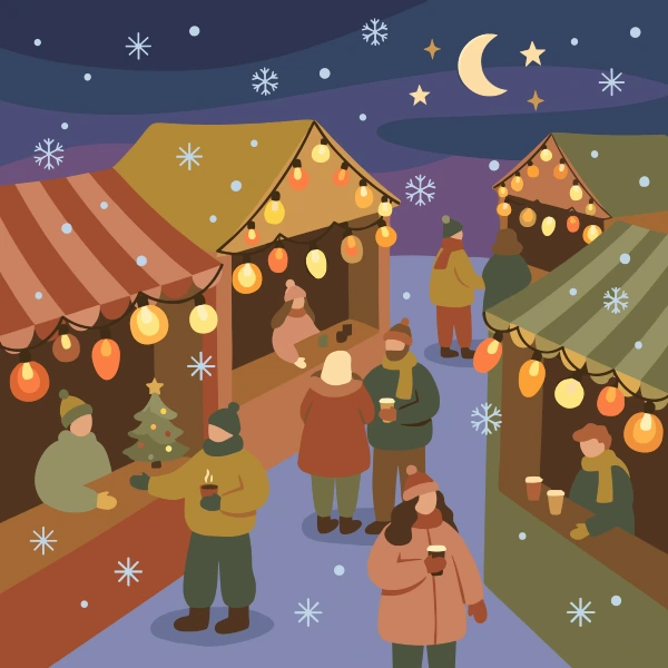 Christmas Market Lights free printable jigsaw puzzle & coloring page