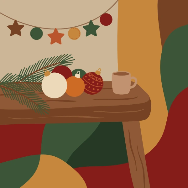 Christmas Ornaments on Table free printable jigsaw puzzle & coloring page