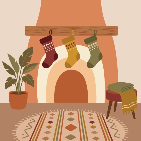 Christmas Stockings by Fireplace free printable jigsaw puzzle & coloring page