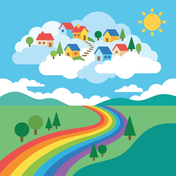 Cloud Village Rainbow Road free printable jigsaw puzzle & coloring page