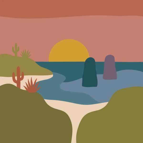 Coastal Sunset with Cacti free printable jigsaw puzzle & coloring page
