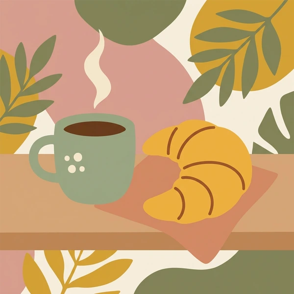 Coffee Beside Croissant arranged as a fresh food scene with visible ingredient details and serving context