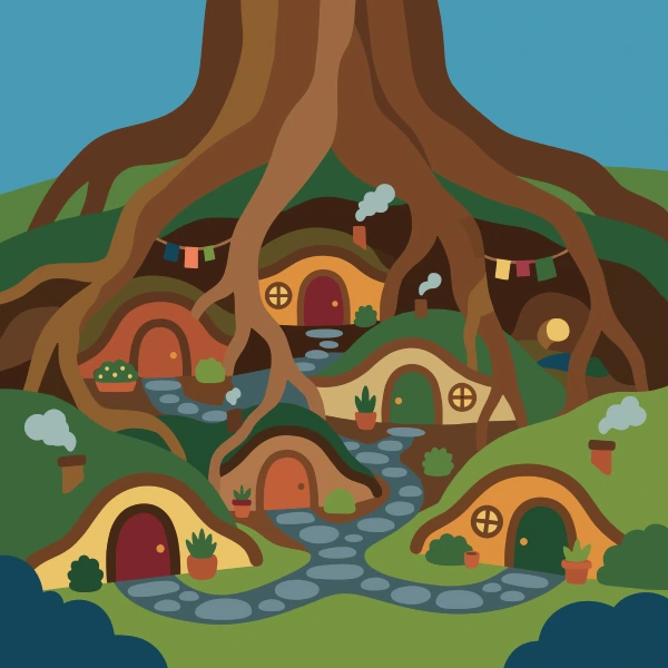 Cozy Burrow Village free printable jigsaw puzzle & coloring page