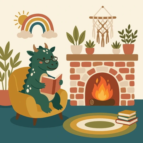 Cozy Dragon Reading free printable jigsaw puzzle & coloring page