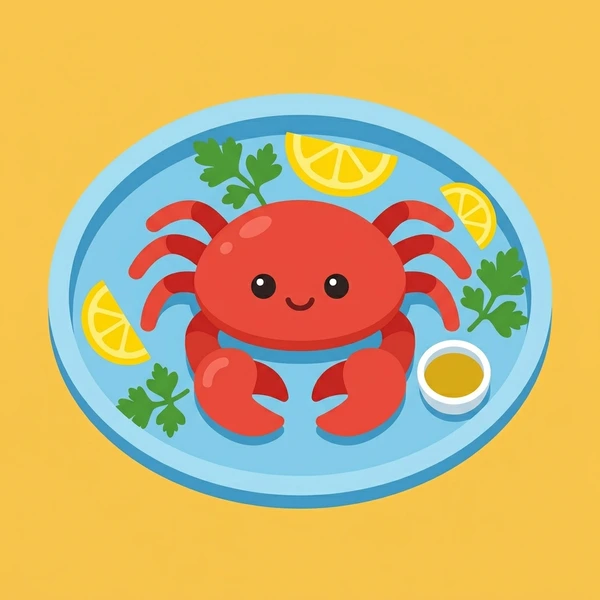 Crab On Seafood Tray displayed as a fresh food scene showing whole cooked crab, shell texture, lemon wedge, and seafood tray presentation