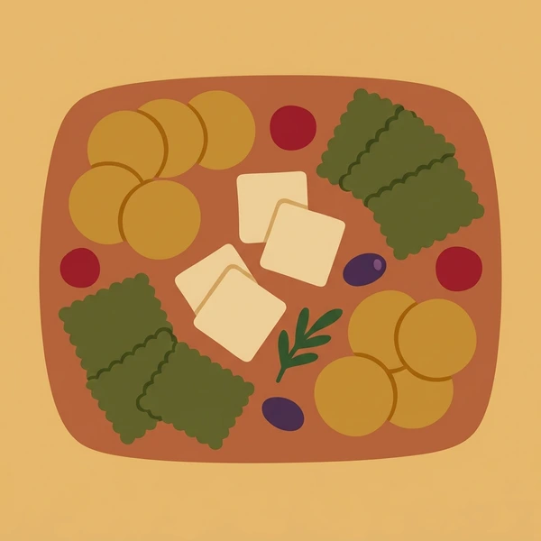 Crackers On Cheese Board displayed as a fresh food scene showing assorted crackers, cheese wedges, board styling, and appetizer arrangement