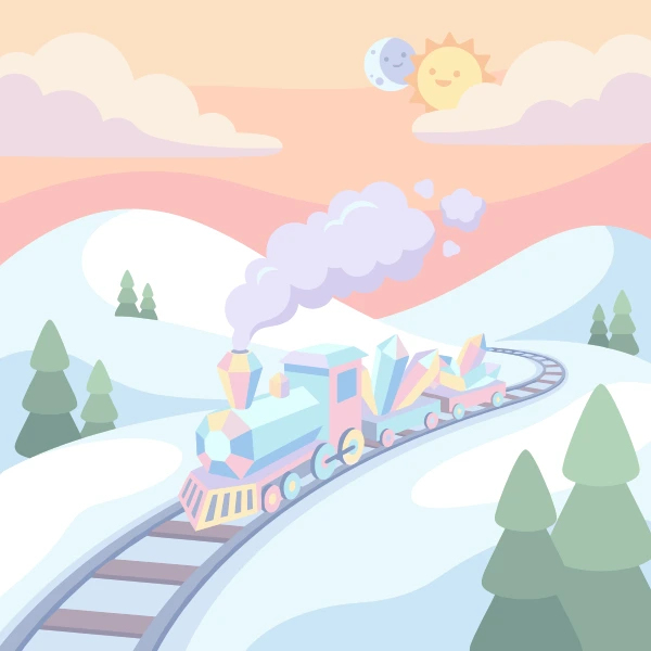 Crystal Train in Snow free printable jigsaw puzzle & coloring page