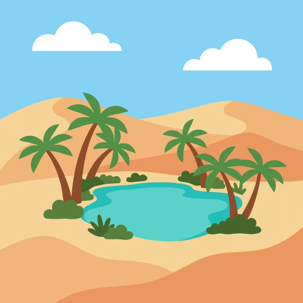 Desert Oasis with Palm Trees free printable jigsaw puzzle & coloring page
