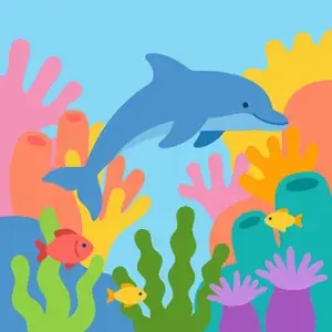 Dolphin Swimming in Coral Reef