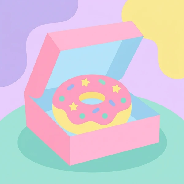 Donut In Pink Box displayed as a fresh food scene showing glazed donut, pink icing, sprinkle decoration, and bakery box presentation