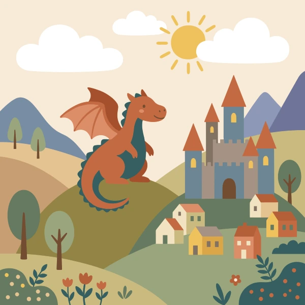 Dragon Castle Kingdom free printable jigsaw puzzle & coloring page
