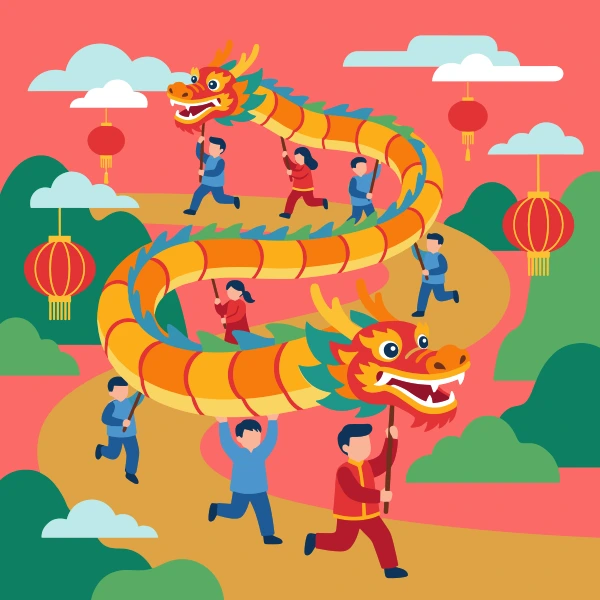 Dragon Dance Scene free printable jigsaw puzzle & coloring page