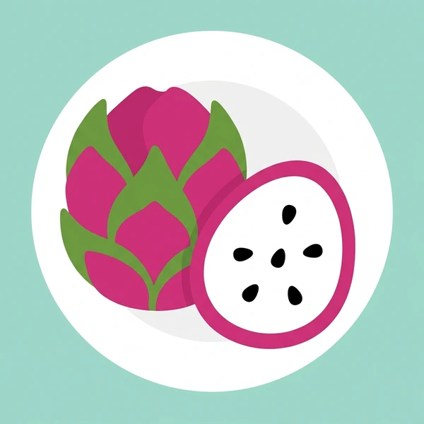 Dragon Fruit On White Plate displayed as a fresh food scene showing dragon fruit halves, speckled flesh, bright skin, and minimal plate styling