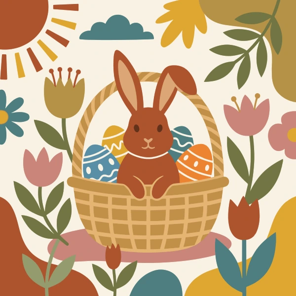 Easter Bunny Basket free printable jigsaw puzzle & coloring page
