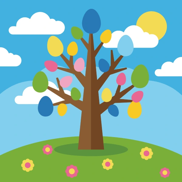 Easter Egg Tree free printable jigsaw puzzle & coloring page