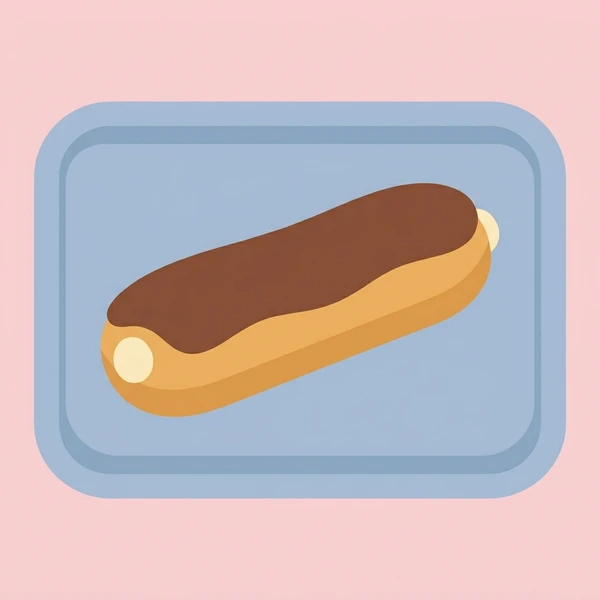 Eclair On Pastry Tray displayed as a fresh food scene showing chocolate eclair, choux pastry shell, cream filling, and elegant tray presentation