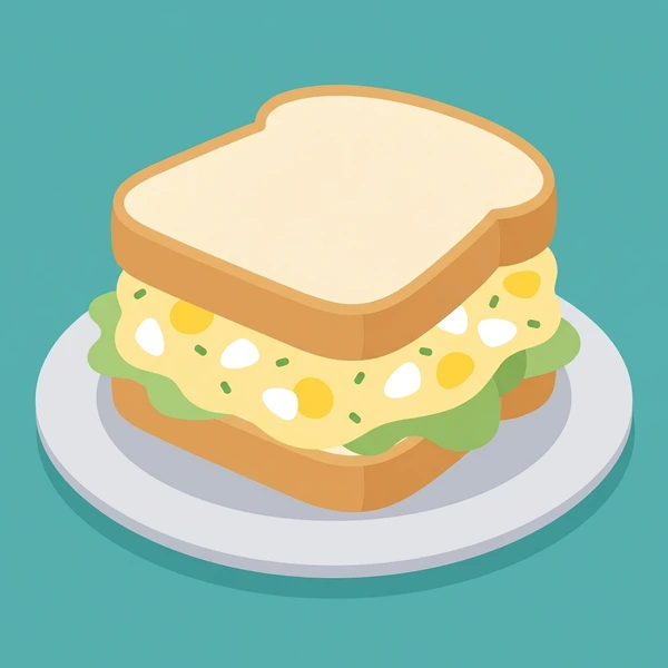 Egg Salad Sandwich displayed as a fresh food scene showing egg salad filling, toast bread slices, celery crunch, and sandwich assembly