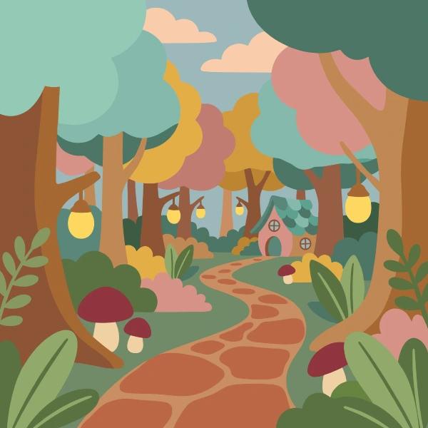 Elf Forest Pathway free printable jigsaw puzzle & coloring page