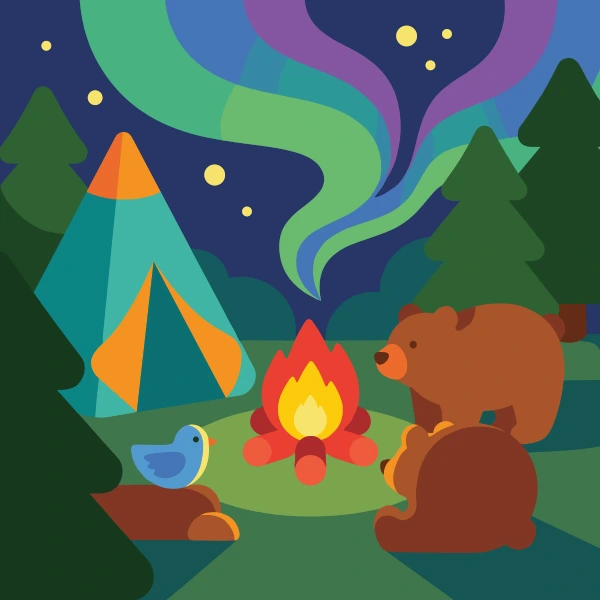 Enchanted Campsite Aurora free printable jigsaw puzzle & coloring page