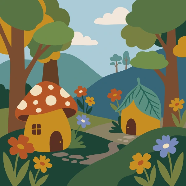 Fairy Forest Village free printable jigsaw puzzle & coloring page
