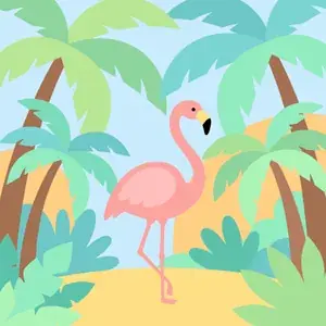 Flamingo on Tropical Beach