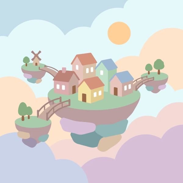 Floating Island Village free printable jigsaw puzzle & coloring page