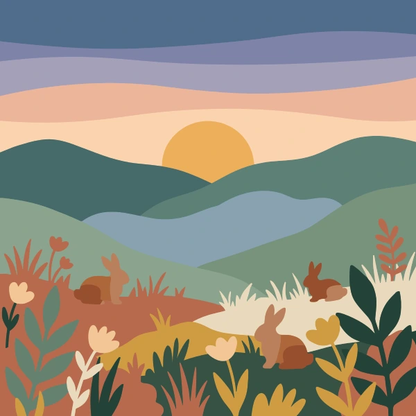 Foggy Meadow at Dawn free printable jigsaw puzzle & coloring page