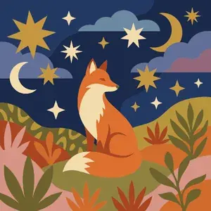 Fox Under a Starry Night Sky